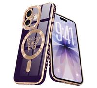 Lafunda Magnetic for iPhone 17 Case, Compatible with MagSafe, Full Camera Protection, Luxury Plating Butterfly Pattern Slim Anti-Scratch Shockproof Silicone Case for iPhone 17, Purple