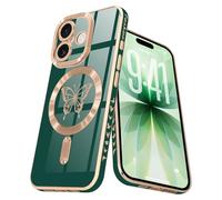Lafunda Magnetic for iPhone 17 Case, Compatible with MagSafe, Full Camera Protection, Luxury Plating Butterfly Pattern Slim Anti-Scratch Shockproof Silicone Case for iPhone 17, Green