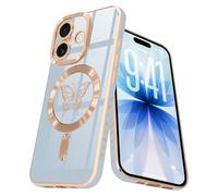 Lafunda Magnetic for iPhone 17 Case, Compatible with MagSafe, Full Camera Protection, Luxury Plating Butterfly Pattern Slim Anti-Scratch Shockproof Silicone Case for iPhone 17, Blue