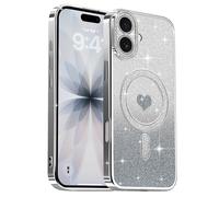 Lafunda Magnetic for iPhone 17 Case Glitter, Plating Luxury Sparkle Cute Love Heart Clear Cover for Women Girls TPU Anti-Scratch Camera Protection Shockproof Case for iPhone 17, Silver