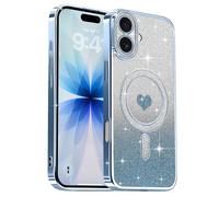 Lafunda Magnetic for iPhone 17 Case Glitter, Plating Luxury Sparkle Cute Love Heart Clear Cover for Women Girls TPU Anti-Scratch Camera Protection Shockproof Case for iPhone 17, Blue