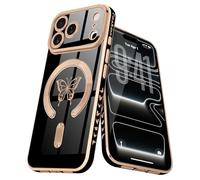 Lafunda Magnetic for iPhone 17 Pro Case, Compatible with MagSafe, Full Camera Protection, Luxury Plating Butterfly Pattern Slim Anti-Scratch Shockproof Silicone Case for iPhone 17 Pro, Black