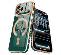 Lafunda Magnetic for iPhone 17 Pro Case, Compatible with MagSafe, Full Camera Protection, Luxury Plating Butterfly Pattern Slim Anti-Scratch Shockproof Silicone Case for iPhone 17 Pro, Green