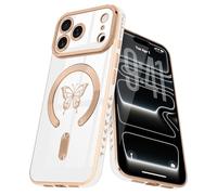 Lafunda Magnetic for iPhone 17 Pro Case, Compatible with MagSafe, Full Camera Protection, Luxury Plating Butterfly Pattern Slim Anti-Scratch Shockproof Silicone Case for iPhone 17 Pro, White
