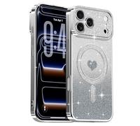 Lafunda Magnetic for iPhone 17 Pro Case Glitter, Plating Luxury Sparkle Cute Love Heart Clear Cover for Women Girls TPU Anti-Scratch Camera Protection Shockproof Case for iPhone 17 Pro, Silver