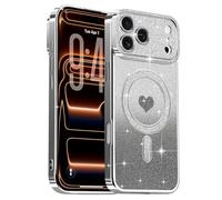 Lafunda Magnetic for iPhone 17 Pro Case Glitter, Plating Luxury Sparkle Cute Love Heart Clear Cover for Women Girls TPU Anti-Scratch Camera Protection Shockproof Case for iPhone 17 Pro, Black