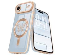 Lafunda Magnetic for iPhone Air Case, Compatible with MagSafe, Full Camera Protection, Luxury Plating Butterfly Pattern Slim Anti-Scratch Shockproof Silicone Case for iPhone 17 Air, Blue