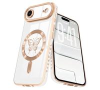 Lafunda Magnetic for iPhone Air Case, Compatible with MagSafe, Full Camera Protection, Luxury Plating Butterfly Pattern Slim Anti-Scratch Shockproof Silicone Case for iPhone 17 Air, White