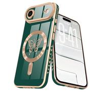 Lafunda Magnetic for iPhone Air Case, Compatible with MagSafe, Full Camera Protection, Luxury Plating Butterfly Pattern Slim Anti-Scratch Shockproof Silicone Case for iPhone 17 Air, Green