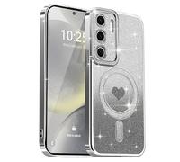 Lafunda Magnetic for Samsung S24 Plus Case Glitter, Plating Luxury Sparkle Cute Love Heart Clear Cover for Women Girls TPU Anti-Scratch Camera Protection Shockproof Case for Galaxy S24 Plus, Black