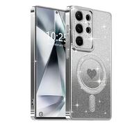 Lafunda Magnetic for Samsung S24 Ultra Case Glitter, Plating Luxury Sparkle Cute Love Heart Clear Cover for Women Girls TPU Anti-Scratch Camera Protection Shockproof Case for Galaxy S24 Ultra, Black