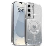 Lafunda Magnetic for Samsung S25 Case Glitter, Plating Luxury Sparkle Cute Love Heart Clear Cover for Women Girls TPU Anti-Scratch Camera Protection Shockproof Case for Galaxy S25, Silver
