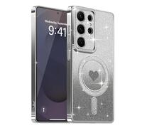 Lafunda Magnetic for Samsung S25 Ultra Case Glitter, Plating Luxury Sparkle Cute Love Heart Clear Cover for Women Girls TPU Anti-Scratch Camera Protection Shockproof Case for Galaxy S25 Ultra, Black