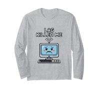 Lag Killed Me Funny Gamer Pixel Art Long Sleeve T-Shirt