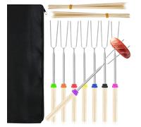 LAGAHS 8PCS Marshmallow Toasting Forks with 20PCS Bamboo Sticks, 32in/81cm Stainless Steel Telescoping Forks with Wooden Handle for Roasting Marshmallows