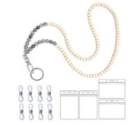 LAGAHS Lanyard with 4PCS ID Holders and 8PCS Rubber Ends Connectors, Stylish Natural Stone Wooden Beaded Lanyard, Necklace ID Badge Holder for Glasses and Respirator