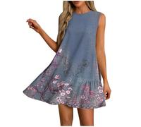 Lager Offers Deal of The Day Summer Dresses for Women UK Sale Clearance Round Neck Ruffle Sleeveless Tank midi Dress Party Evening Casual a-line Sundresses Beach Holiday Essentials Lounge Basics