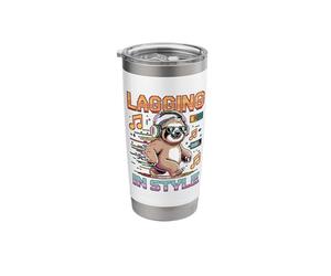 Lagging in Style Sloth Wearing Headphones Pixel Art Stainless Steel Insulated Tumbler