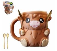 lagine Highland Cow Ice Pint Holder, Cute Ice Cream Pint, 3D Printed Reusable Popsicle Containers, Dessert Cup, Beer Can Holders, With Antifreeze Handle and Two Spoons, Gift for Cream Lovers(Brown