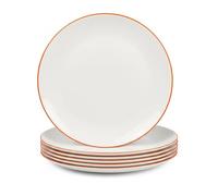 LaGlint 10.5 inch 27 cm Dinner Plate Set of 6 White Orange Rim Opal Glass