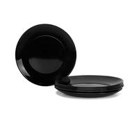 LaGlint 10.5 inch Dinner Plate Set of 6, Lightweight 26.67cm Round Opal Glass Black Dinnerware Plates, Dishwasher and Microwave Safe