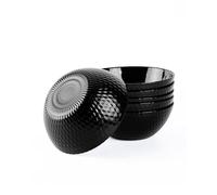 LaGlint 568ml Max Black Opal Glass Cereal Bowl Set of 6, 6 inch Dishwasher & Microwave Safe Round Geometric Faceted Bowls for Kitchen, Salad, Soup and Rice
