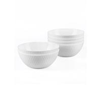 LaGlint 6 inch Cereal Bowl Set of 6 20 oz (568 ml) White Faceted Opal Glass | ideal for breakfast, cereal, soup & rice, microwave & dishwasher safe, lightweight tableware, geometric design