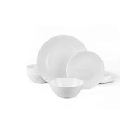 LaGlint Dinnerware Sets for 4, Light & Durable 12 Pieces Opal Glass Plates and Bowls Set, Dishwasher and Microwave Safe Ribbed Dish Dinning Ware, Thin but Strong Geometric Faceted White