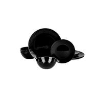 LaGlint Opal Glass Dinner Set 12 Piece for 4 Black Faceted Ribbed