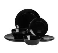 LaGlint Opal Glass Dinner Set 12 Piece for 4 Black Plates Bowls Set