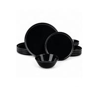LaGlint Opal Glass Dinner Set 12 Piece for 4 Black Plates Bowls Set | Chip & scratch resistant tableware, lightweight durable design, microwave & dishwasher safe, modern black finish, daily use