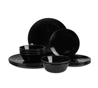 LaGlint Opal Glass Dinner Set 18 Piece for 6 Black Plates Bowls Set