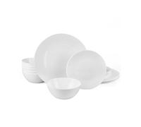 LaGlint Opal Glass Dinner Set 18 Piece for 6 White Faceted Ribbed
