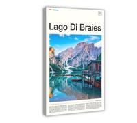 Lago Di Braies Poster Canvas Poster Wall Art Decor Print Picture Paintings for Living Room Bedroom Decoration 08x12inch(20x30cm)