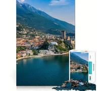 Lago Di Garda, Malcesine 1000 Piece Jigsaws for Teenagers Puzzle DIY Fun Bright Hue Pattern Build Wall Accent (38x52cm)