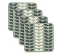 LAGO TERRA Set of 4 Leaf Print Drinks Coasters in Gift Box, Patterned Retro, Vintage - Willow