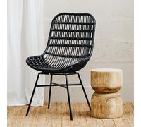 Orsina Curved Black Natural Rattan Chair, Sturdy And Durable Rustless Rattan Chair, Easy Cleaning Rattan Armchair