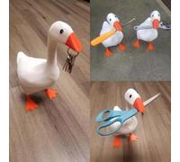 Lagomloot Resin Goose Key Holder, Cute Duck Statue with Suction Mouth for Keys, Decorative Storage Hook for Kitchen Bathroom Living Room