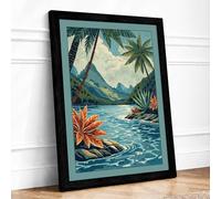 Lagoon Paradise Tropical Framed Wall Art Print A3 (42×29.7cm) Black, Wall Decor for Living Room, Bedroom, Office & Home, Ready to Hang, Art Gift
