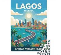 Lagos Nigeria Cityscape with Bridge 1000 Piece Jigsaw, 38x26cm/1000pcs