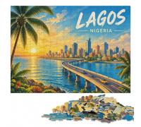 Lagos Nigeria Cityscape with Bridge Jigsaw Puzzle for Adults, 1000 Pieces | Section-by-section building - a simple way to organise the image over several sessions.