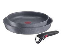 Lagostina Ingenio Mineralis Eco Non-Stick Frying Pan Set in 100% Recycled Aluminium, Suitable for Induction, 3 Pieces, Pot Set with 2 Frying Pans Ø 24 and 28 cm and Removable Handle