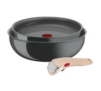 Lagostina Ingenio Vivissima, Set of 24 cm and Wok 26 cm Non-Stick Ceramic with Removable Beige Handle, 100% Recycled Aluminium and Thermo-Signal Technology, for All Heat Sources