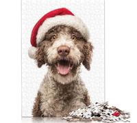 Lagotto Romagnolo Dog with Santa Hat Portrait Puzzle Friendly Materials 100% Recycled Cardboard Jigsaw Puzzle for Women Men Unique Gift 1000pcs (75x50cm)