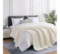 L'AGRATY Chunky Knit Blanket Throw: 80''x90'' Chenille Chunky Knitted Throw Blanket for Bed Couch - Handmade Thick Big Cable Knit Blanket - Large Chunky Crochet Blanket for Home Decor(Cream White)