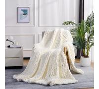 L'AGRATY Chunky Knit Blanket Throw,Soft Chenille Yarn Throw Blanket 100x150cm，Handmade Cable Knit Crochet Blanket,Large Knit Blankets Throw Blanket for Couch Sofa Bed Home Decor (Throw,Cream White)