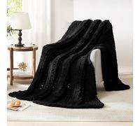 L'AGRATY Chunky Knit Blanket Throw,Soft Chenille Yarn Throw Blanket 100x150cm，Handmade Cable Knit Crochet Blanket,Large Knit Blankets Throw Blanket for Couch Sofa Bed Home Decor (Throw,Black)