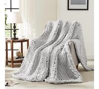 L'AGRATY Chunky Knit Blanket Throw,Soft Chenille Yarn Throw Blanket 100x150cm，Handmade Cable Knit Crochet Blanket,Large Knit Blankets Throw Blanket for Couch Sofa Bed Home Decor (Throw,Grey)