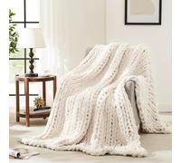 L'AGRATY Chunky Knit Blanket Throw,Soft Chenille Yarn Throw Blanket 150x200cm，Handmade Cable Knit Crochet Blanket,Large Knit Blankets Throw Blanket for Couch Sofa Bed Home Decor (Double,Ivory)