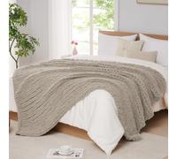 L'AGRATY Chunky Knit Blanket Throw,Soft Chenille Yarn Throw Blanket 180x210cm，Handmade Cable Knit Crochet Blanket,Large Knit Blankets Throw Blanket for Couch Sofa Bed Home Decor (King,Light Linen)